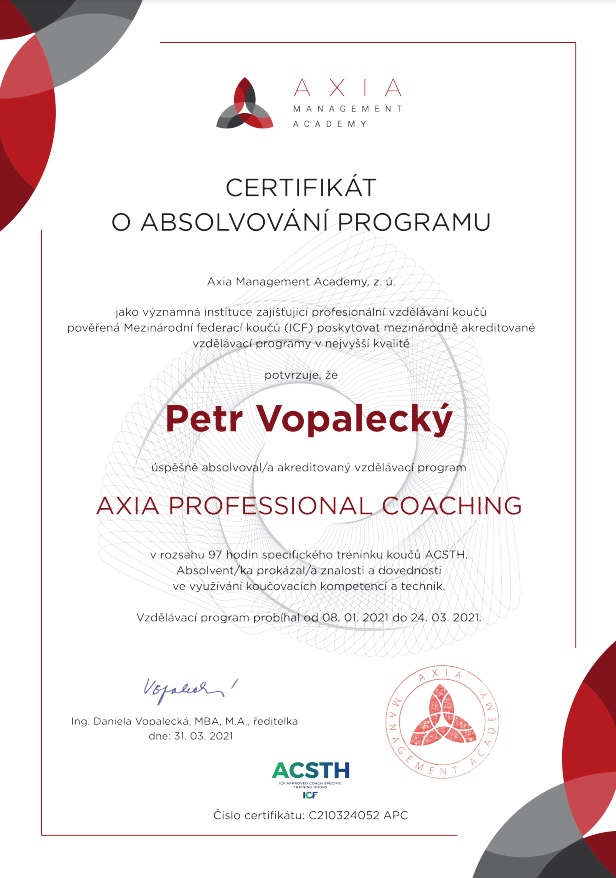 Axia Academy certifikát